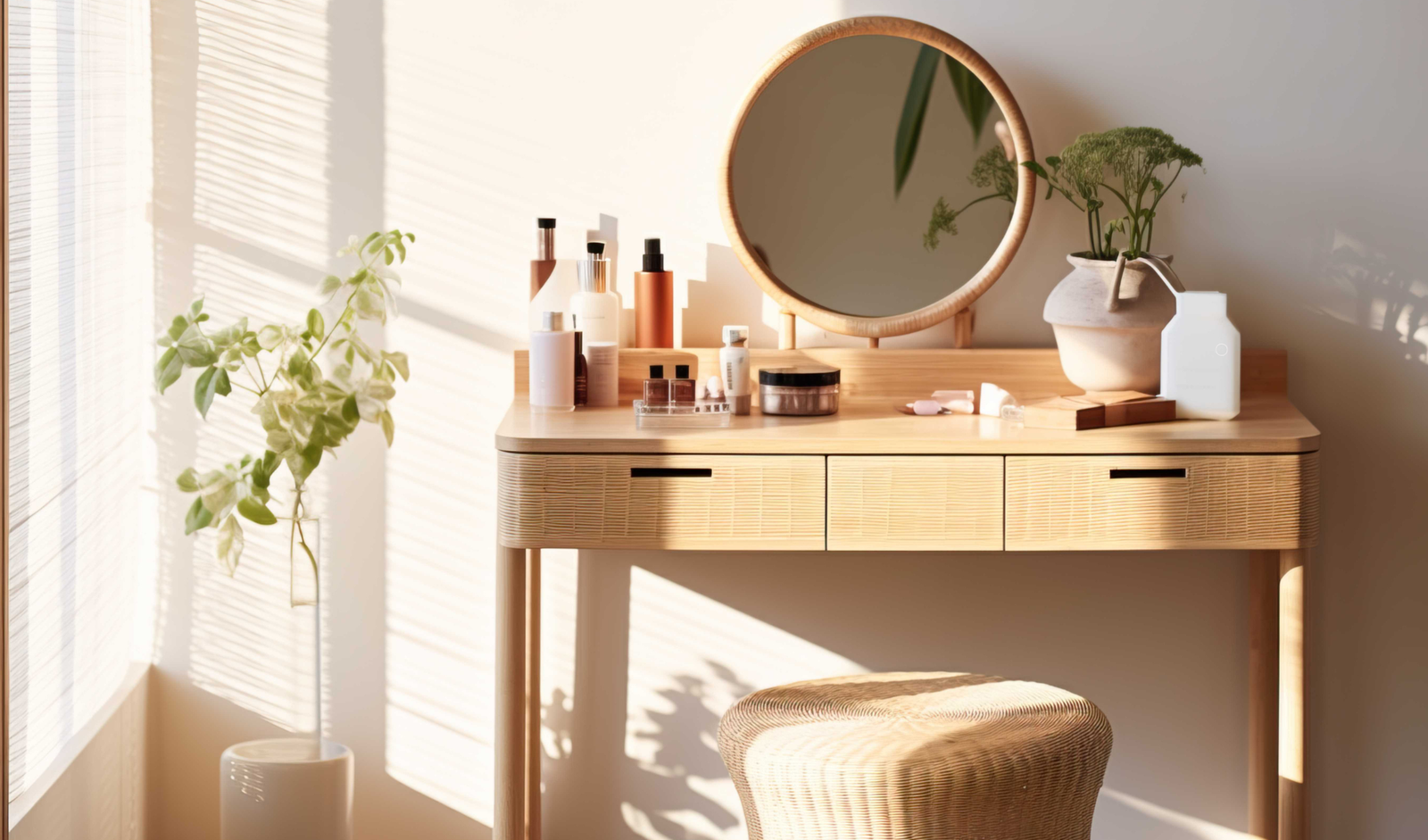 How to Style a Makeup Vanity: Desk, Bench & Rug Layout